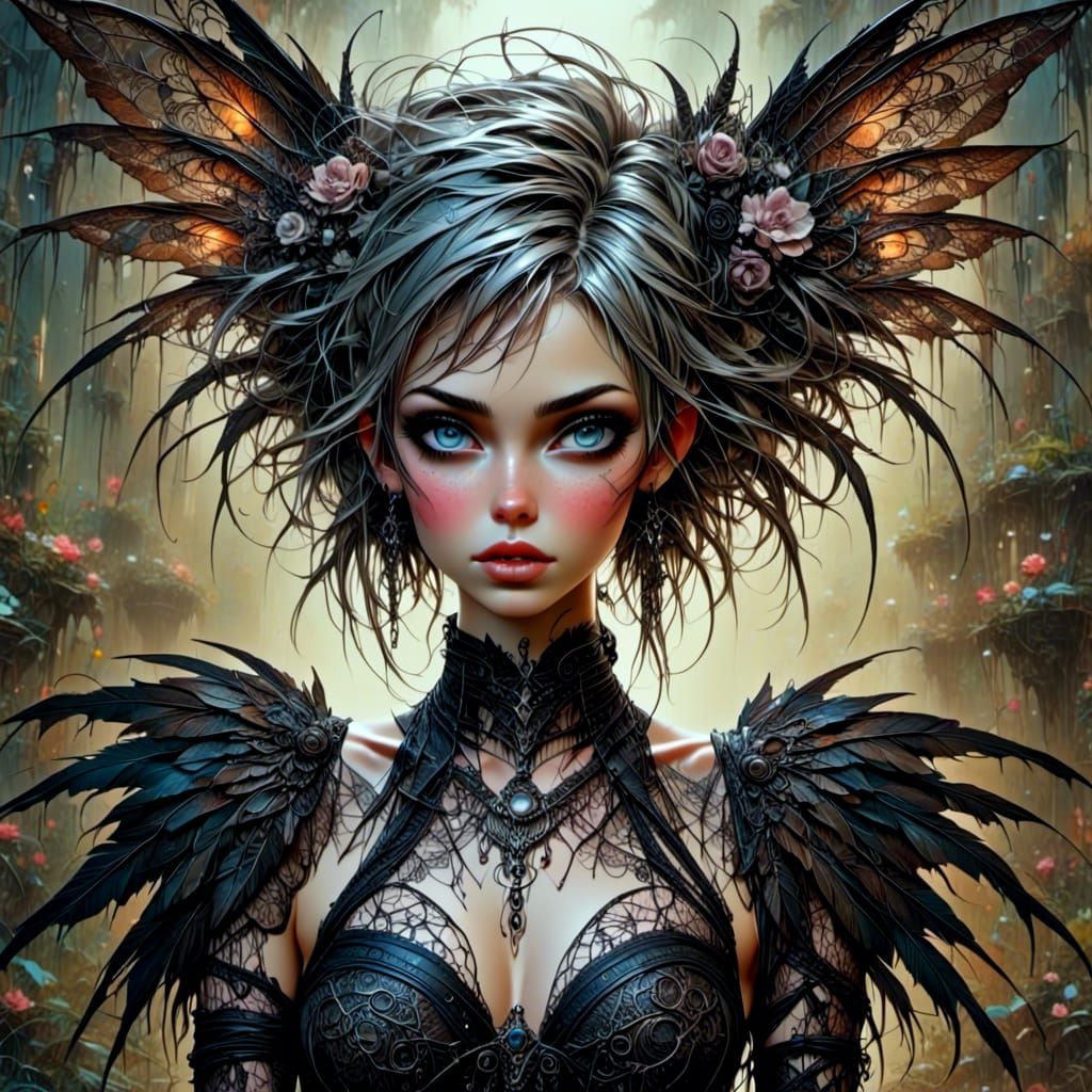 Edgy Cyberpunk Fairy with Mechanical Wings