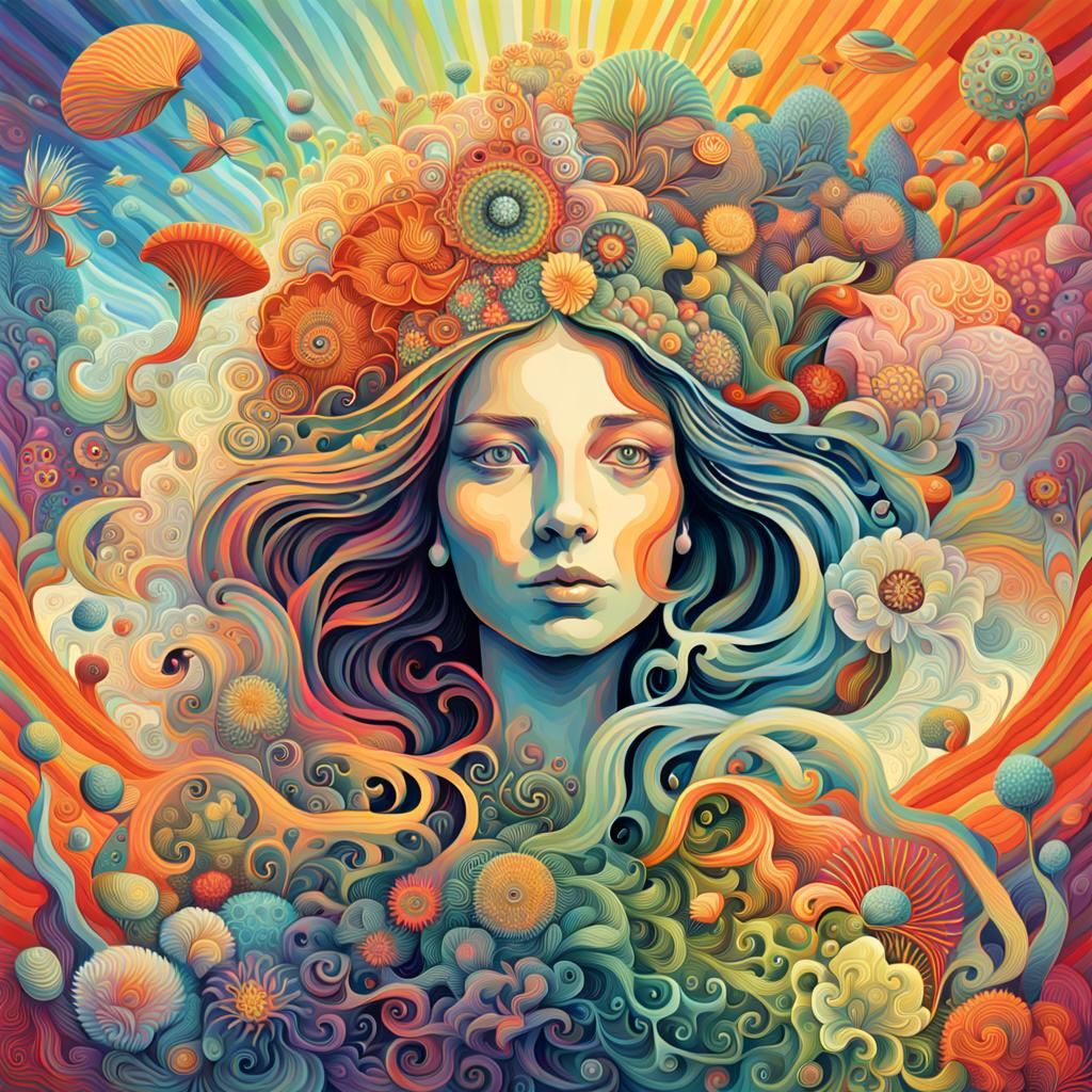 Surreal Woman in Rainbow Colors: Digital Art