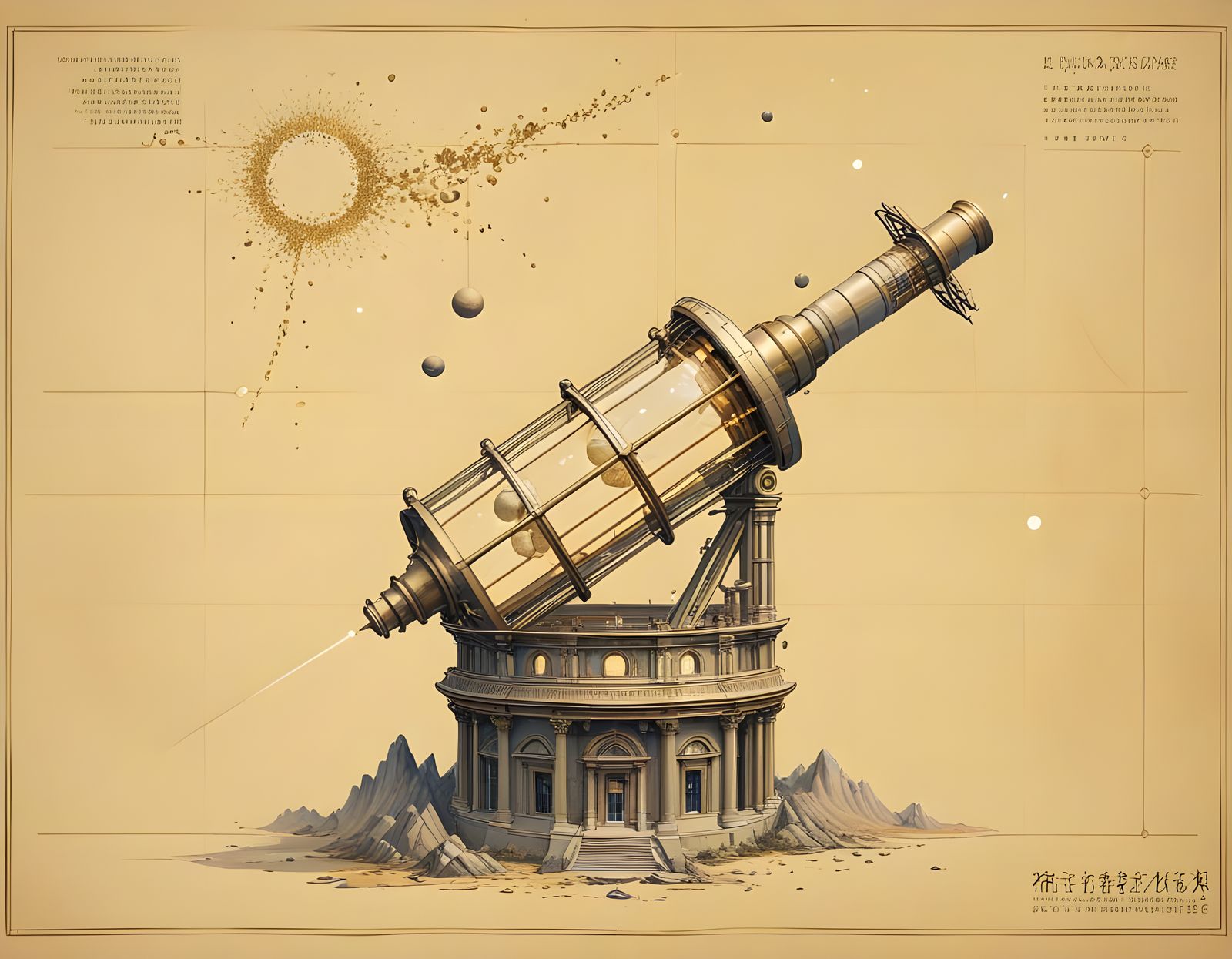 Architectural Telescope in Kintsugi Style