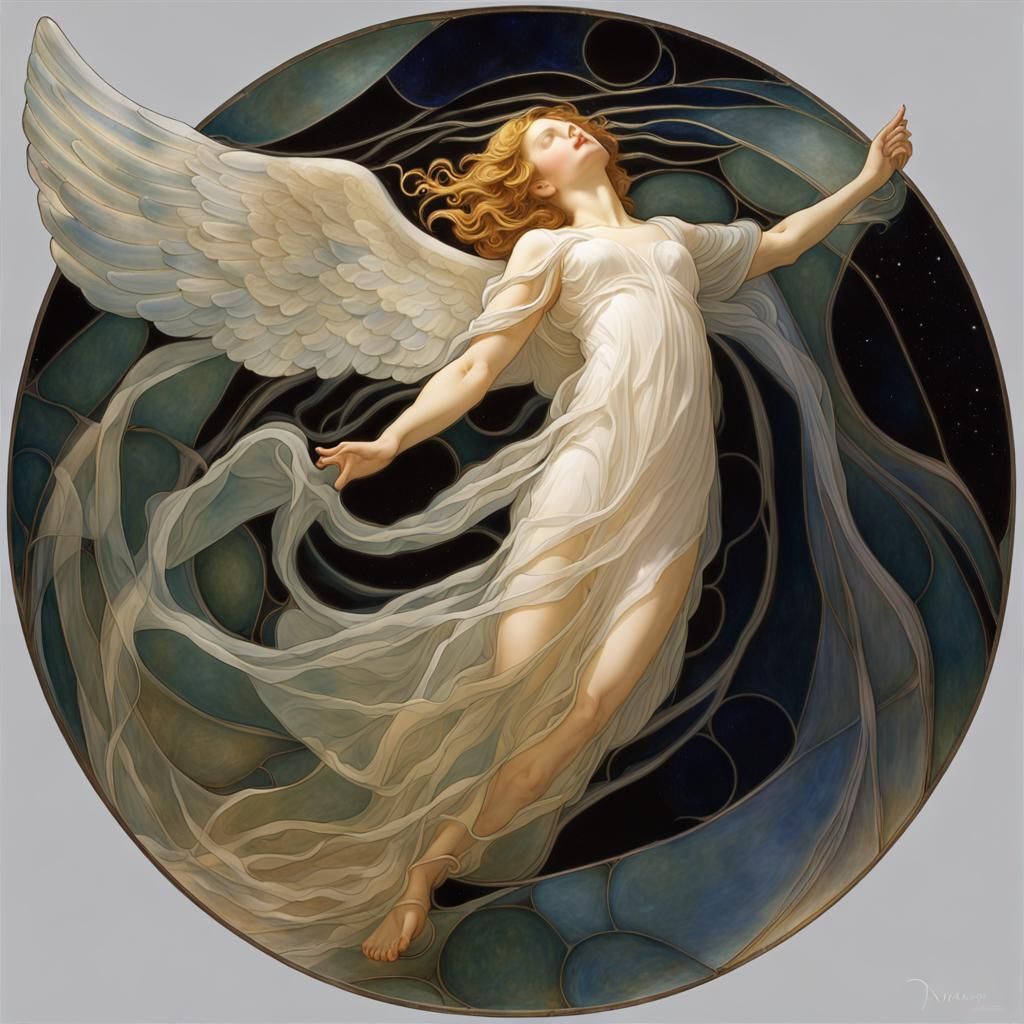 Ethereal Glass Angel Floating in the Universe