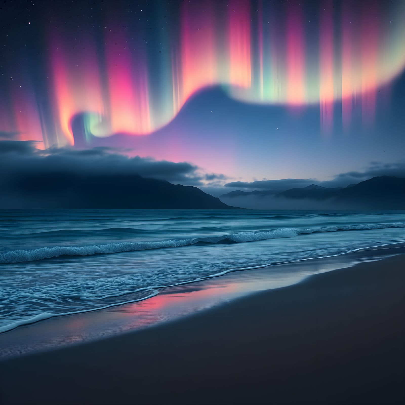 Aurora-Lit Oceanic Landscape at Dusk