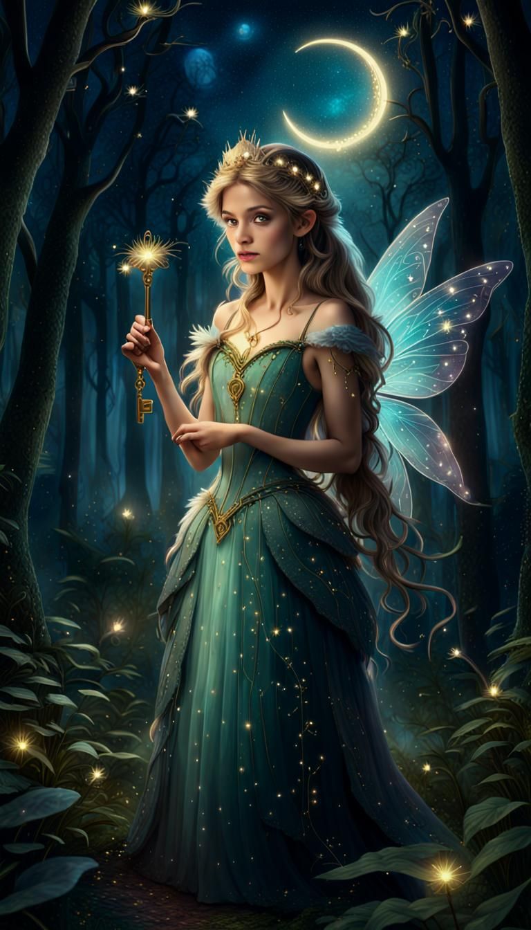 Fairy Princess with Key in Enchanted Forest