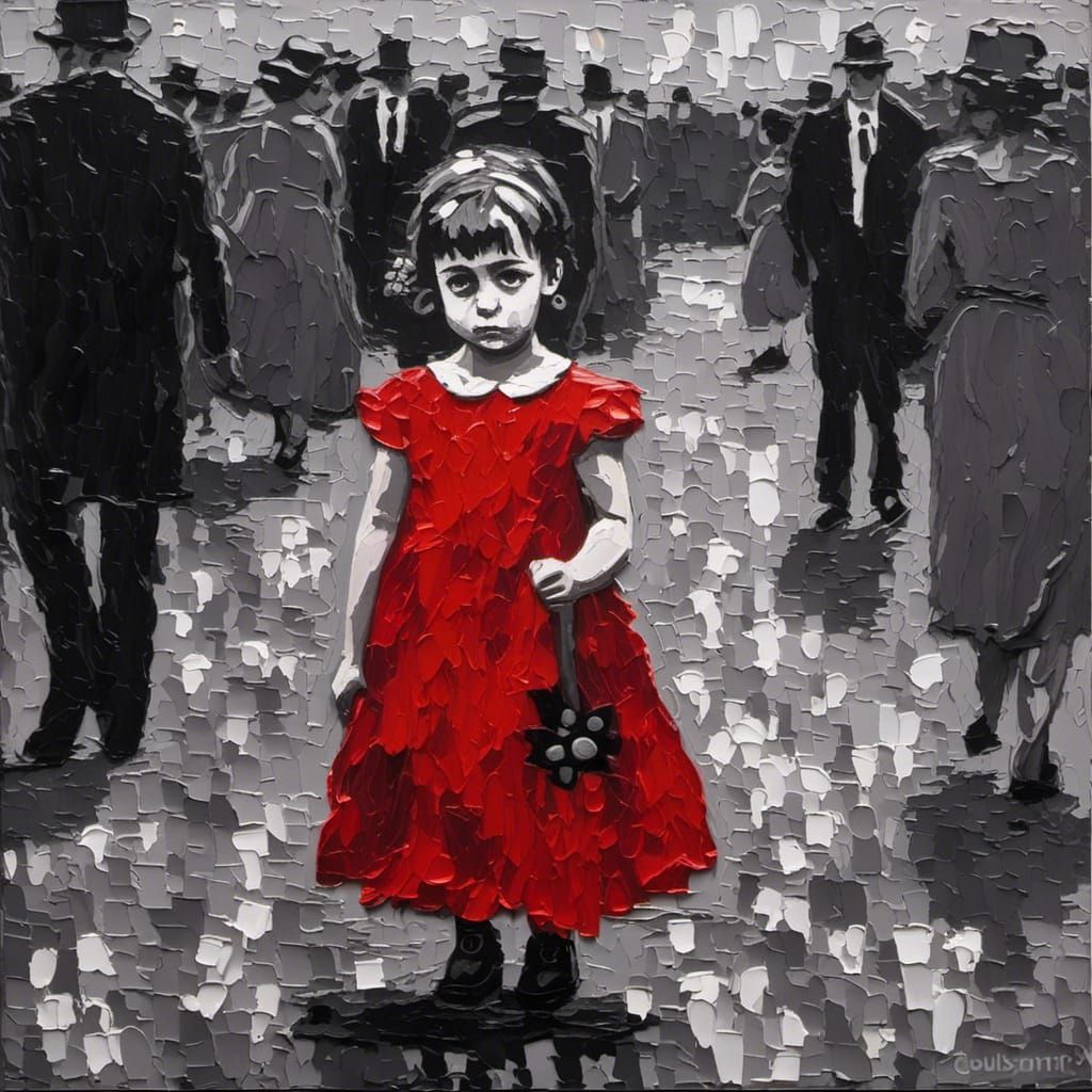 Toddler in Red Dress: Expressionist Impasto Painting