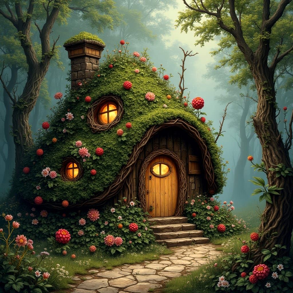 Enchanted Bramble Hut in Whimsical Forest