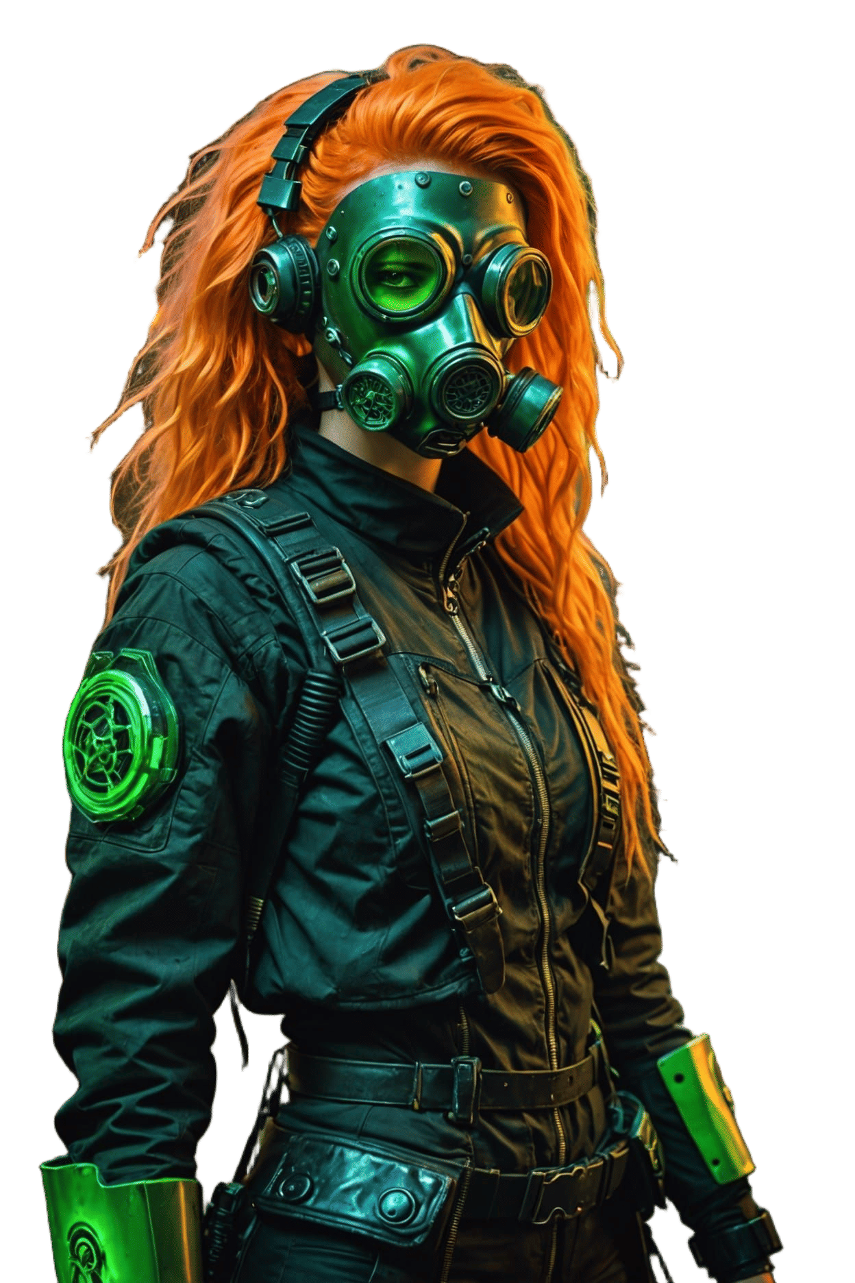 Cyberpunk Girl with Neon Hair in Toxic Fumes
