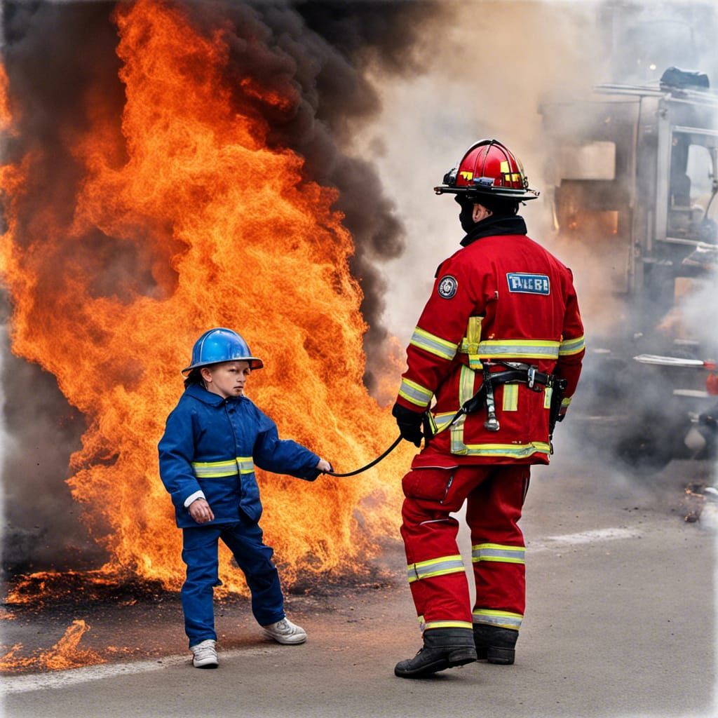 Firefighter Rescuing Child in Burning Building