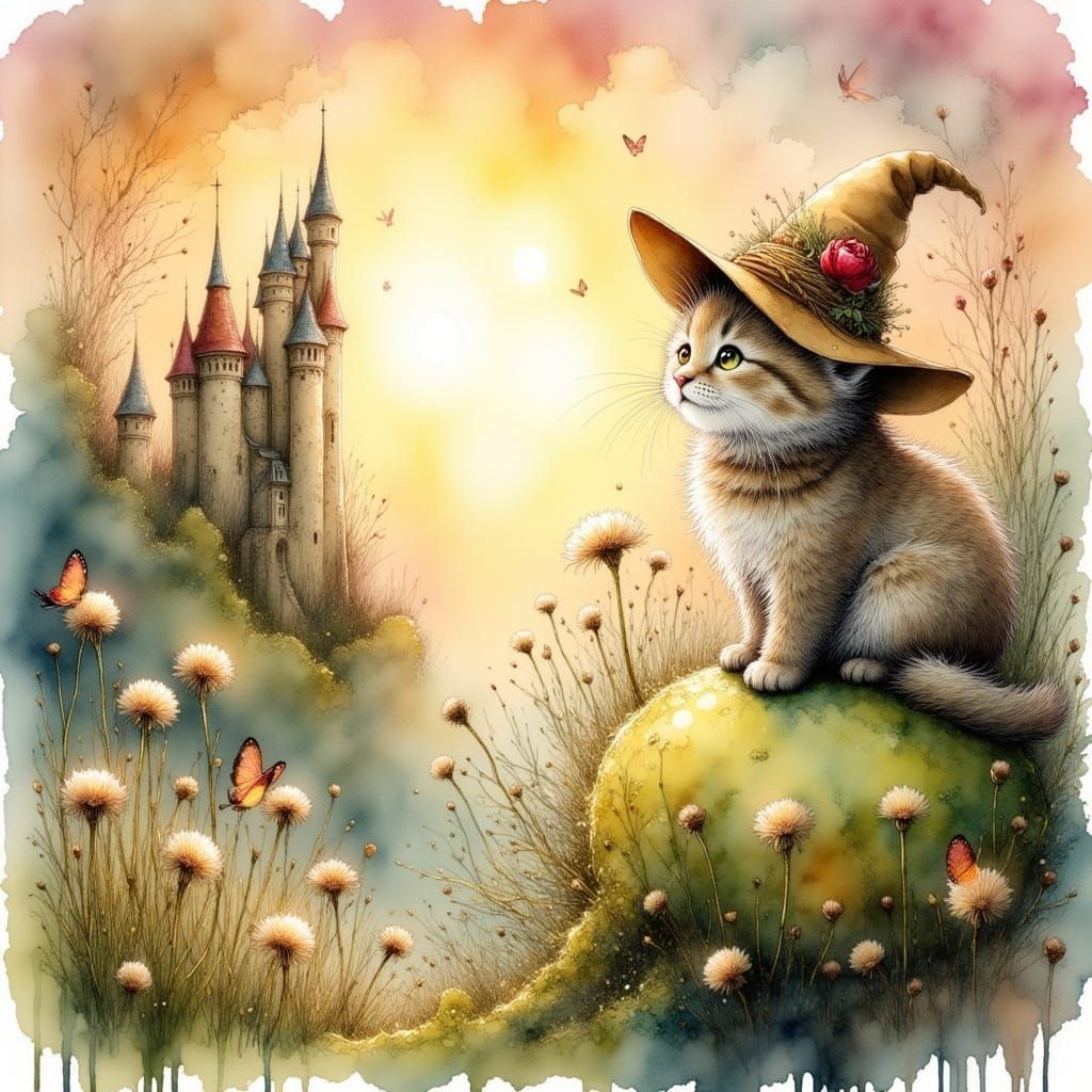 Fluffy Kitten Adventurer on Giant Dandelion