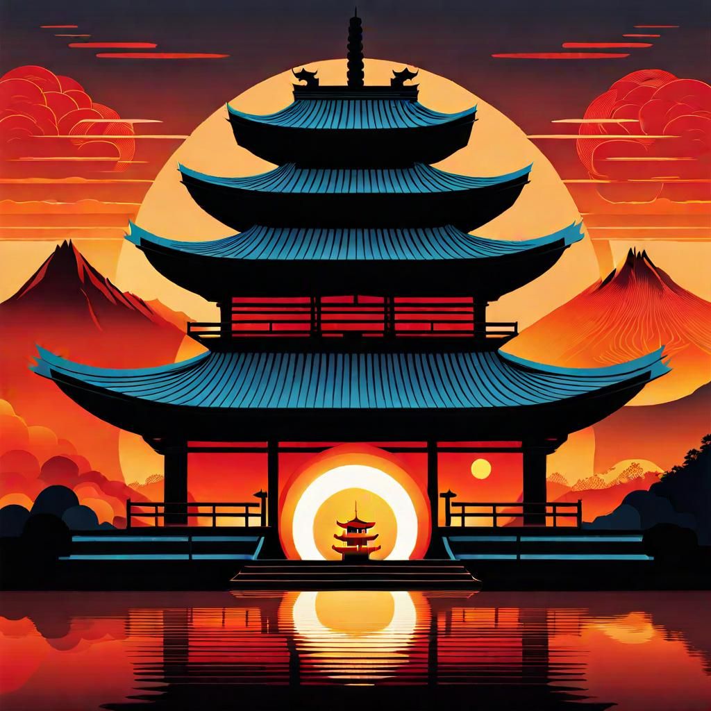 Fire Dragon Burns Temple in Olly Moss Style