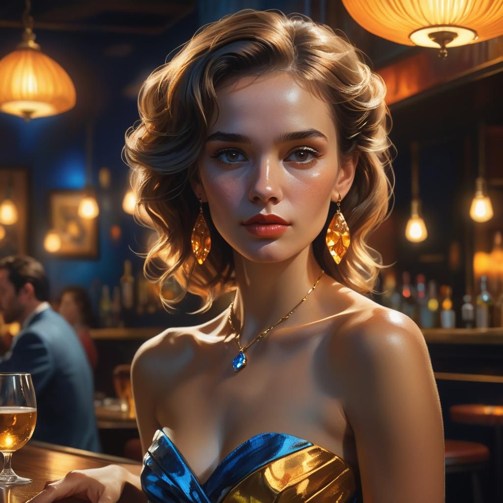 Beautiful Woman at Bar in Hyperrealistic Digital Art