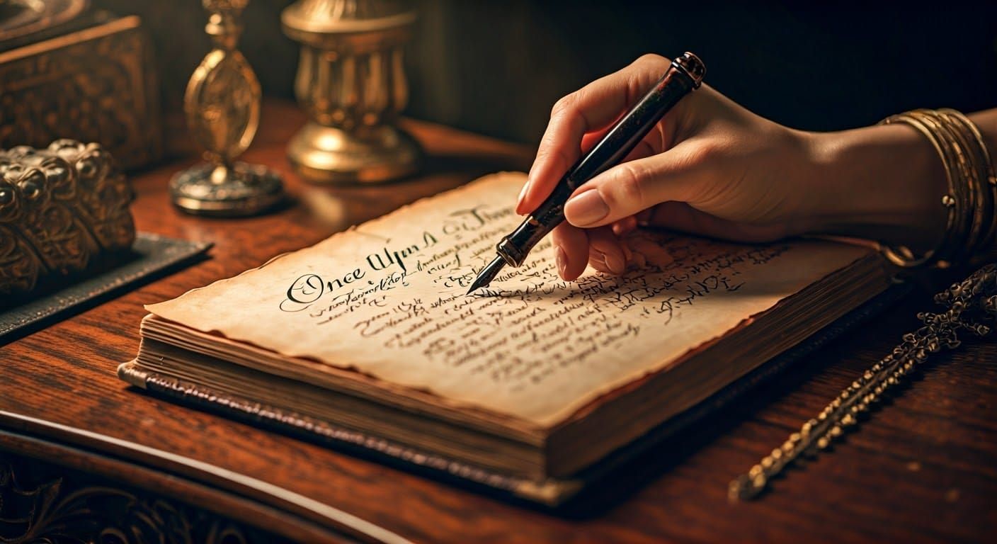 Elegant Hand with Calligraphy Pen Over Manuscript