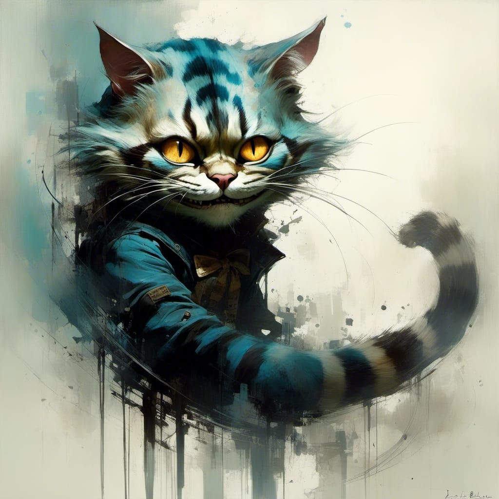 Surreal Cheshire Cat Fusion: Dark Fantasy Art
