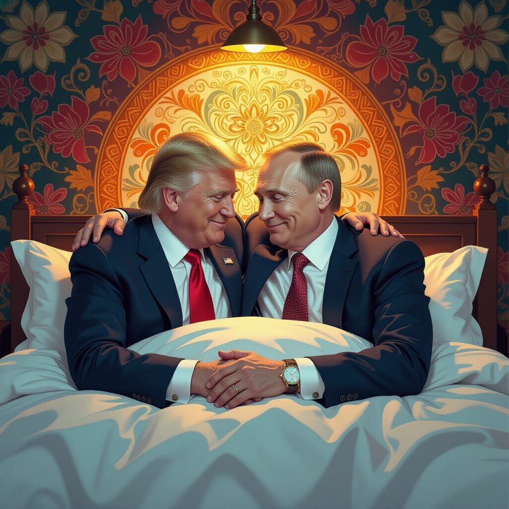 Trump and Putin Cuddle: Comical Hyperrealistic Digital Art