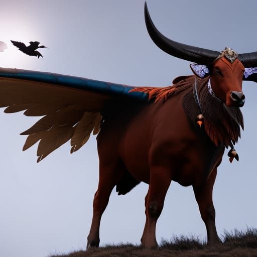 Cursed Flying Cow with Bird Wings: Fantasy Art