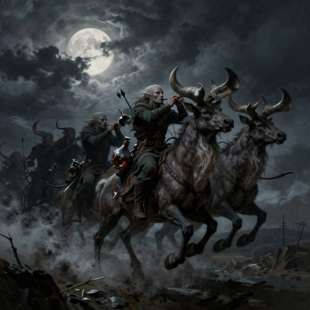 The Wild Hunt Soars Through Stormy Skies