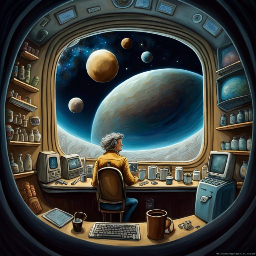 International Coffee Shop in Space: A Digital Painting