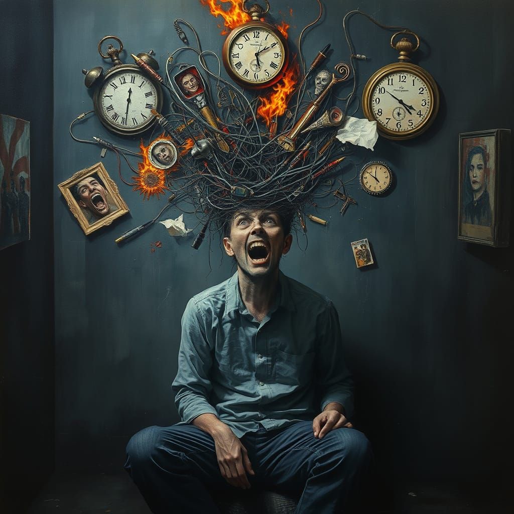 Disturbing Portrait: Chaotic Thoughts in Acrylic Style