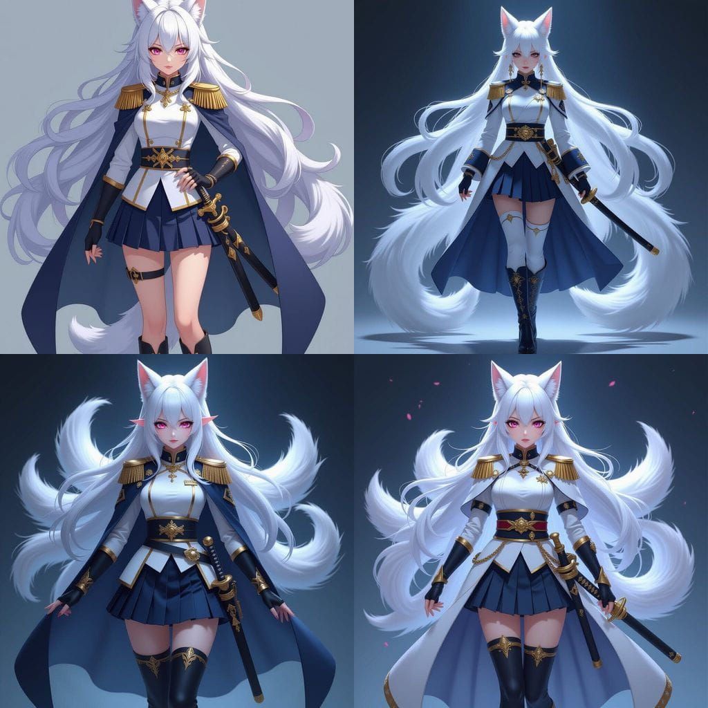 Anime Kitsune Admiral with Pink Eyes and Katana