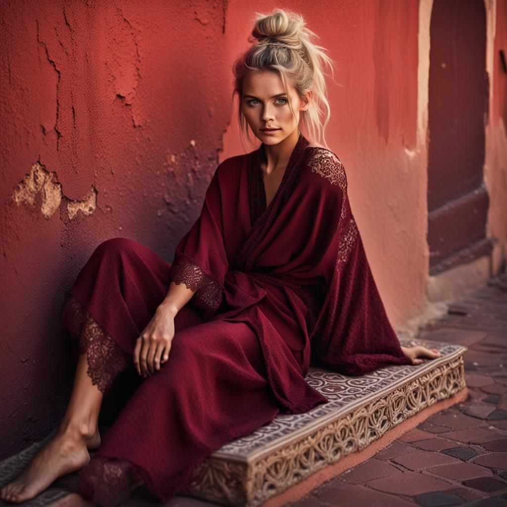 Woman in Crochet Robe, Photorealistic Digital Art