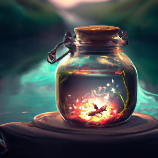 Glowing Firefly in Crystal Jar Fantasy Art