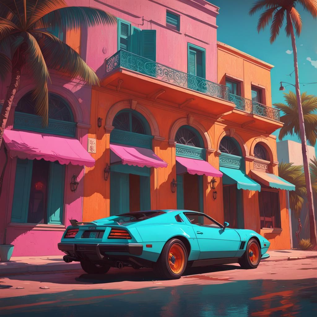 Miami Vice Concept Art in Orange and Teal