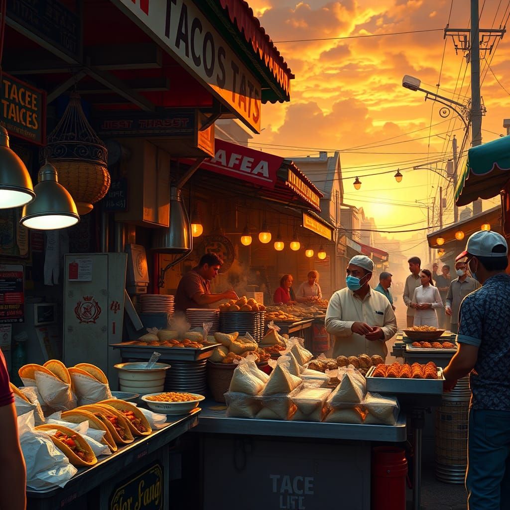 Vibrant Market Scene at Golden Hour