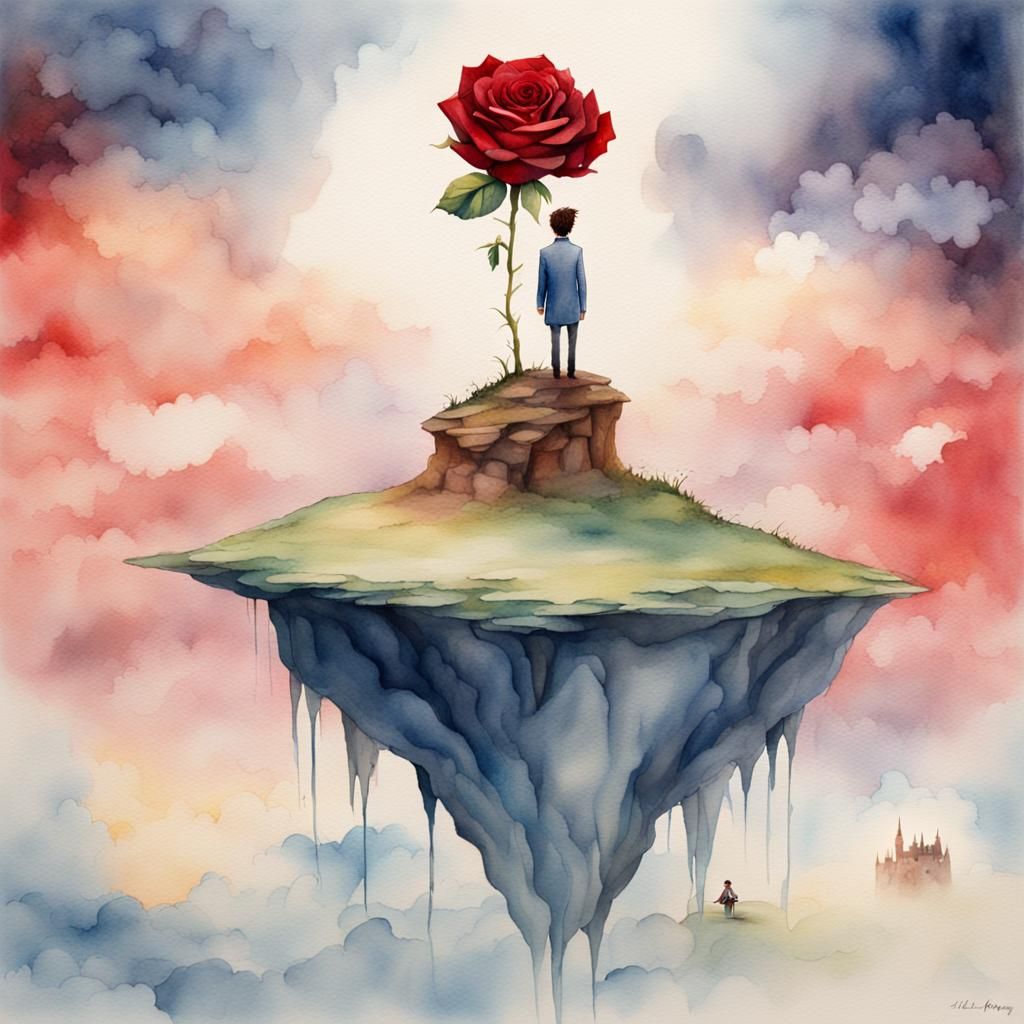 Ethereal Watercolor Realm: Little Prince and Rose