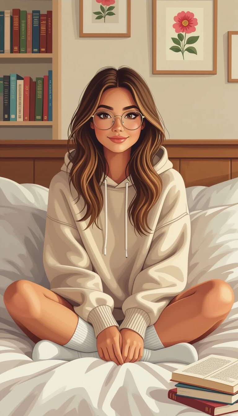 Girl Reading at Home in Loish Style