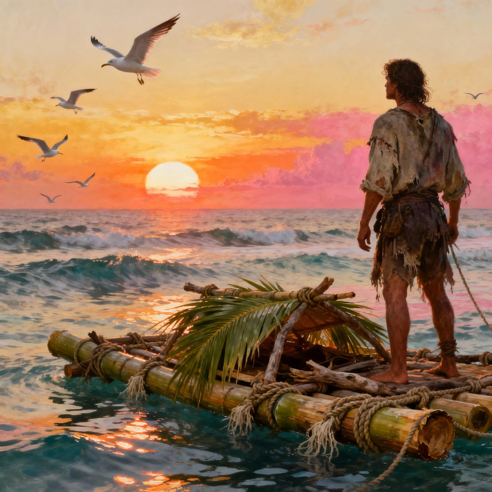 Emotional Seascape at Sunset with Castaway