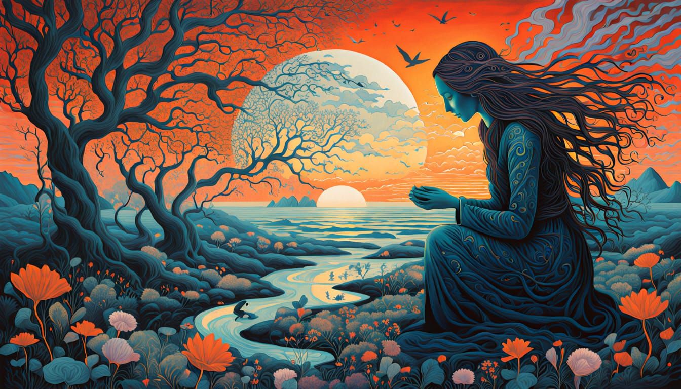 Surreal Fragmented Goddess Unveils Dreamlike Mystical Realms