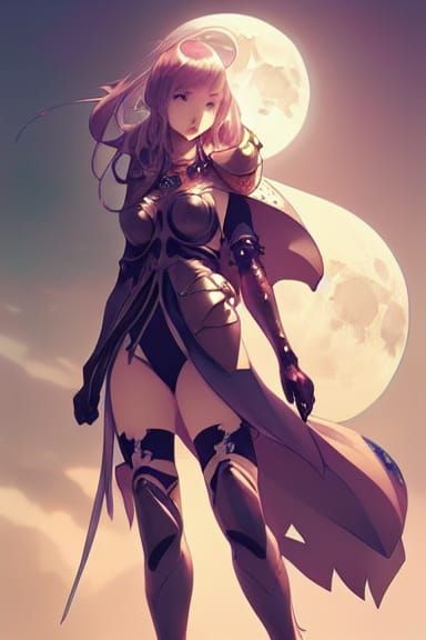 Anime Girl Embraces Moon in Hyperdetailed Digital Art