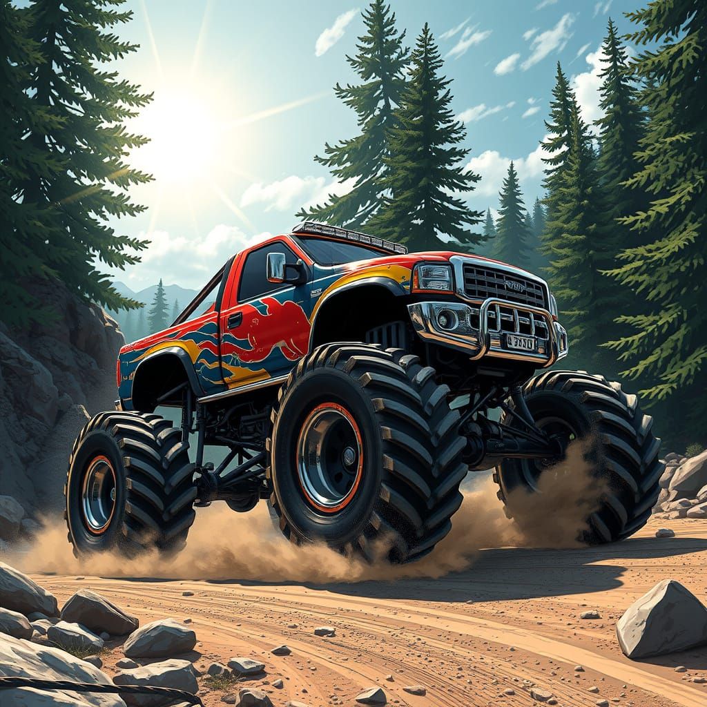 Massive Monster Truck Speeds Through Mountain Road in Vibran...