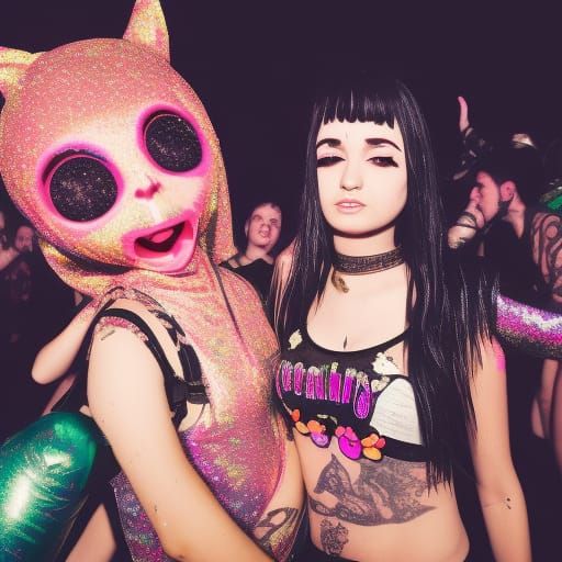 Glittering Emo Rave: Hyperrealistic Concert Scene