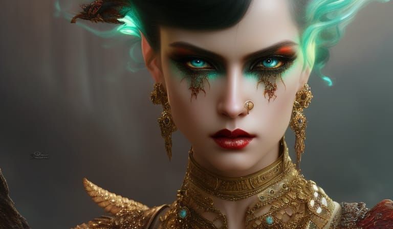 Mythical Woman with Fire Eyes: Hyperdetailed Digital Art