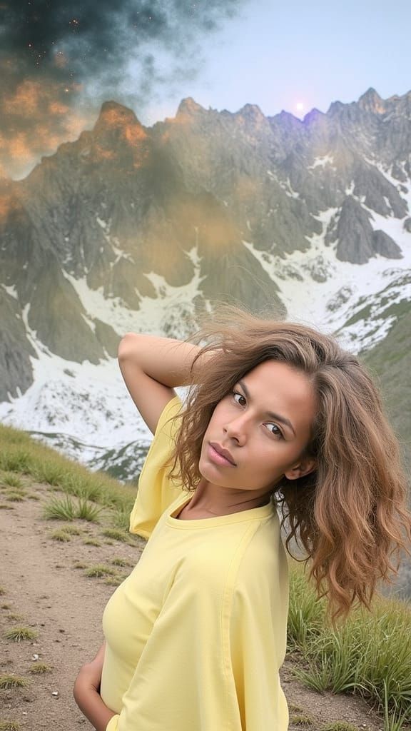 Lone Warrior on Mountain Peak at Twilight