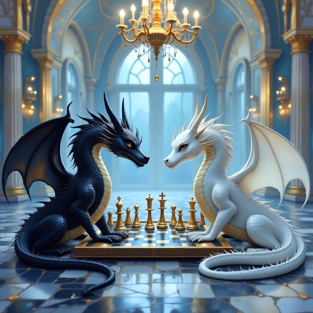 Dragons Play Chess in Grand Ballroom