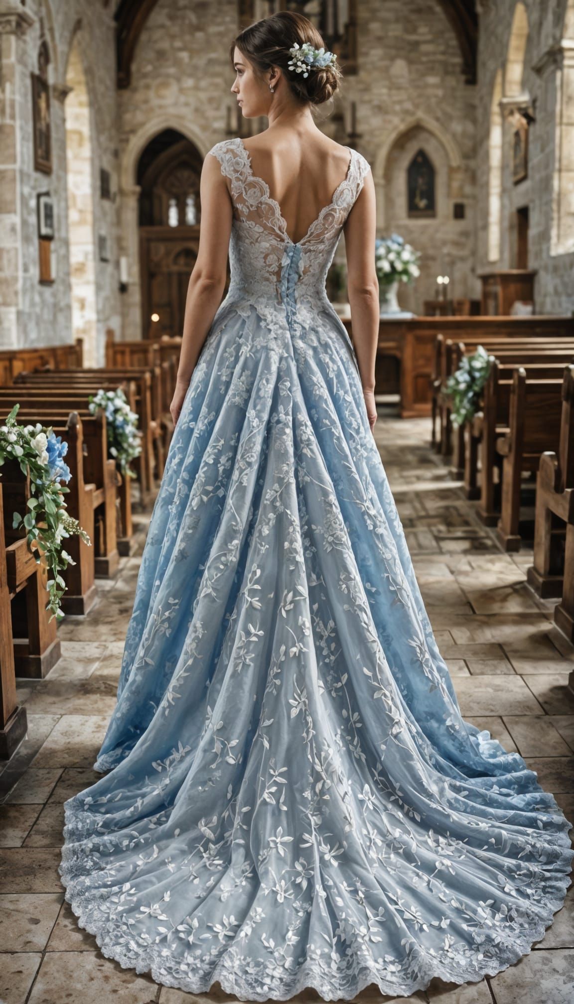 Elegant Wedding Dress with Lace Back and Veil