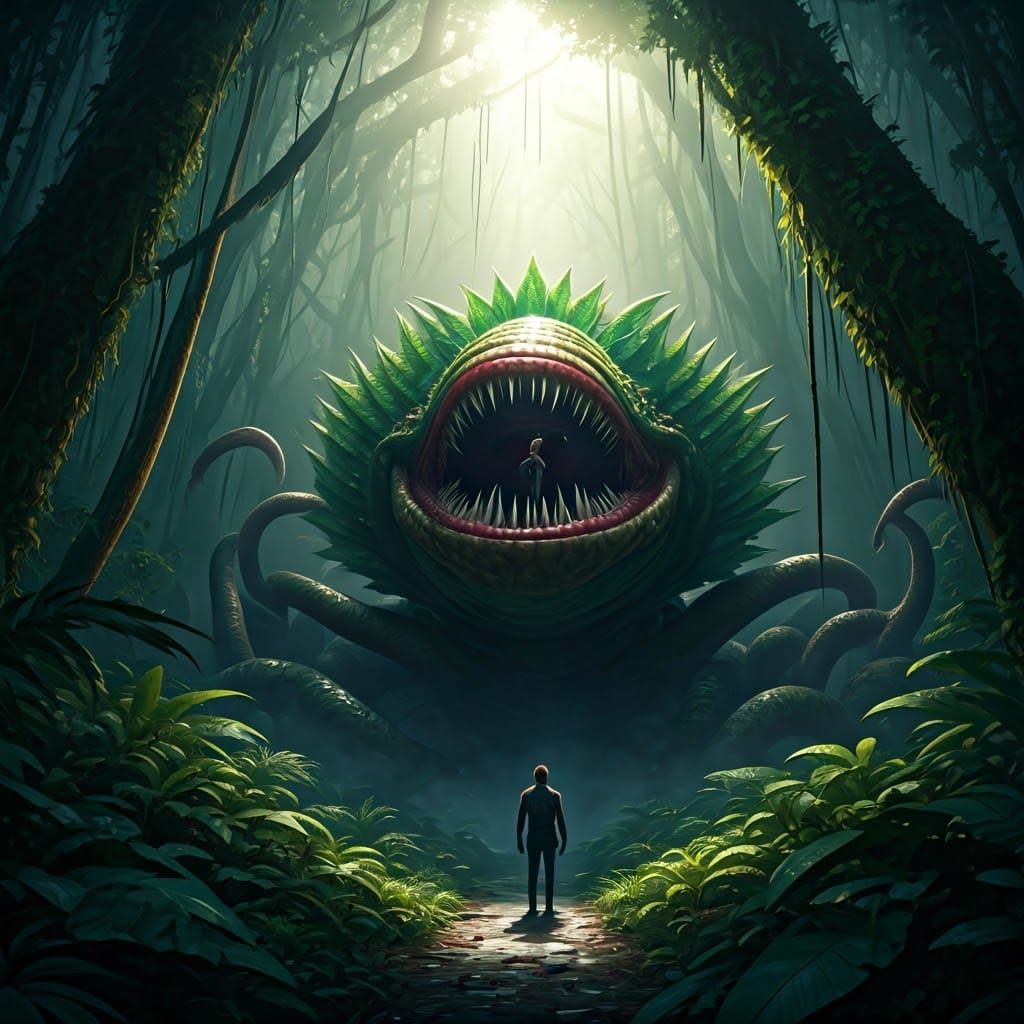 Giant Carnivorous Plant Devours Man in Amazonian Landscape