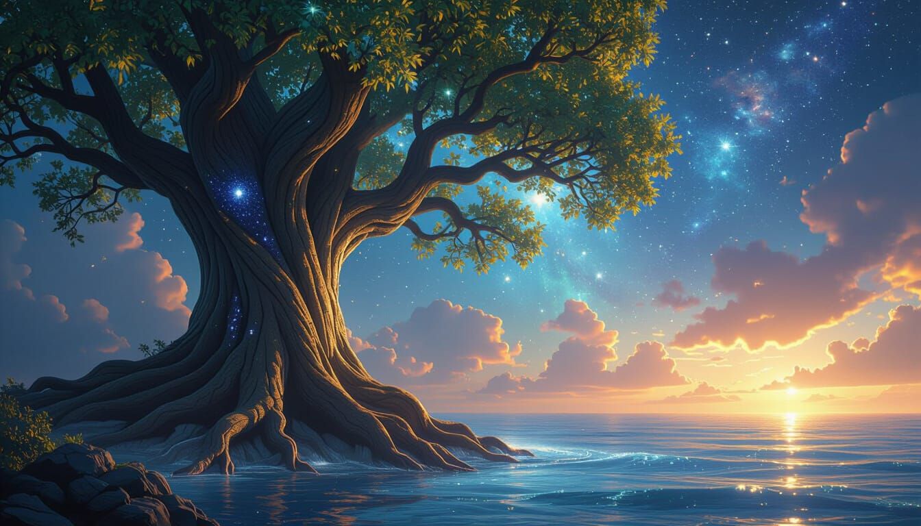Ancient Cosmic Tree Reflected in Galactic Ocean
