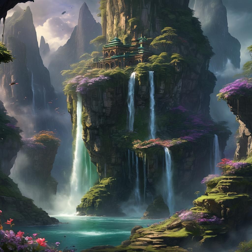 Fantastical Floating Island Mountain Concept Art