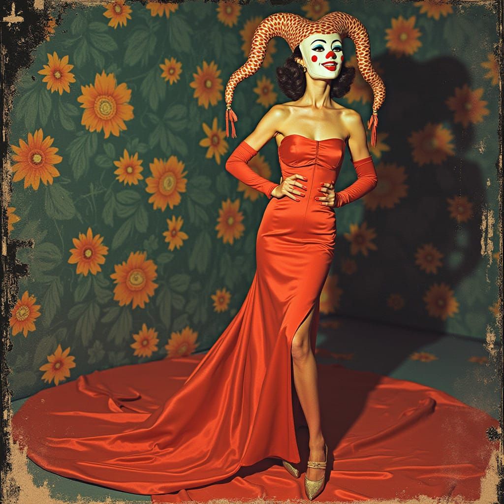 Glamorous Actress Poses Dramatically with Harlequin Mask in....