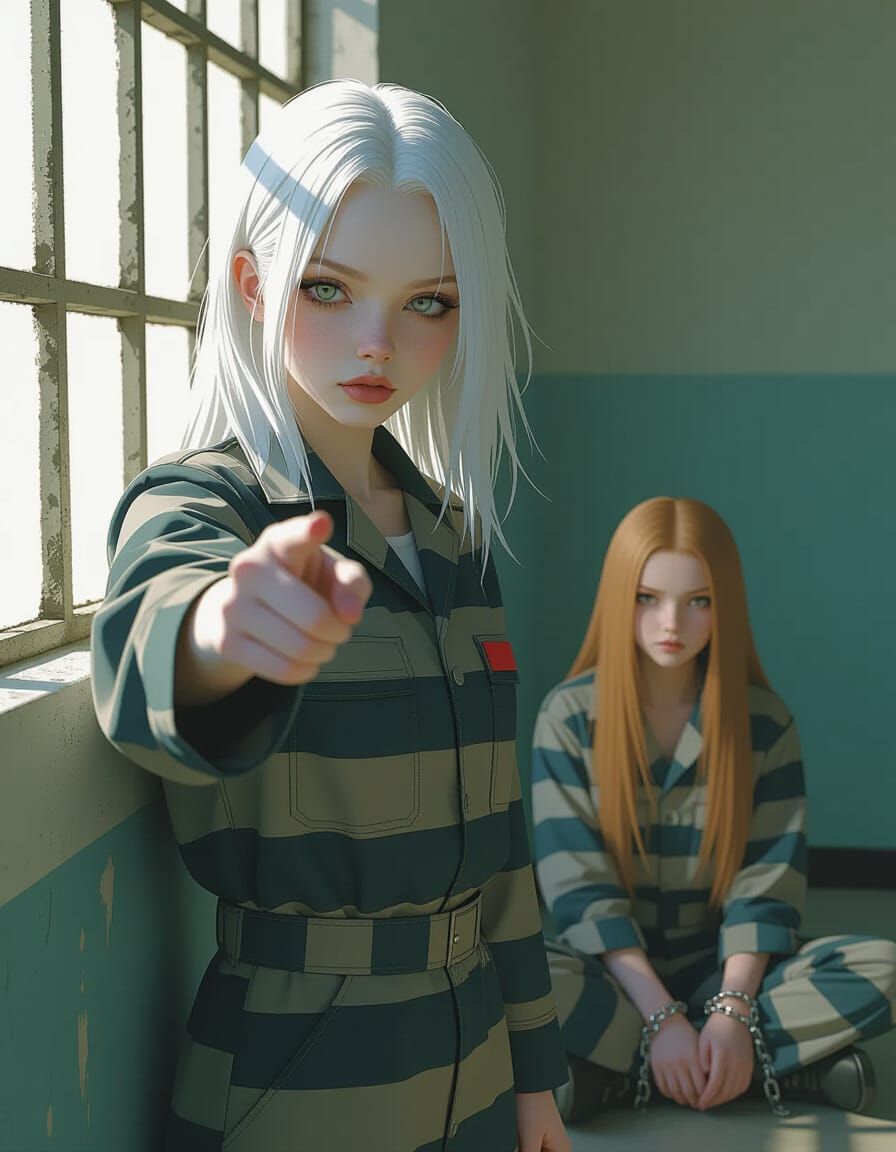 Albino Woman's Finger Gun in Hyperreal Digital Art