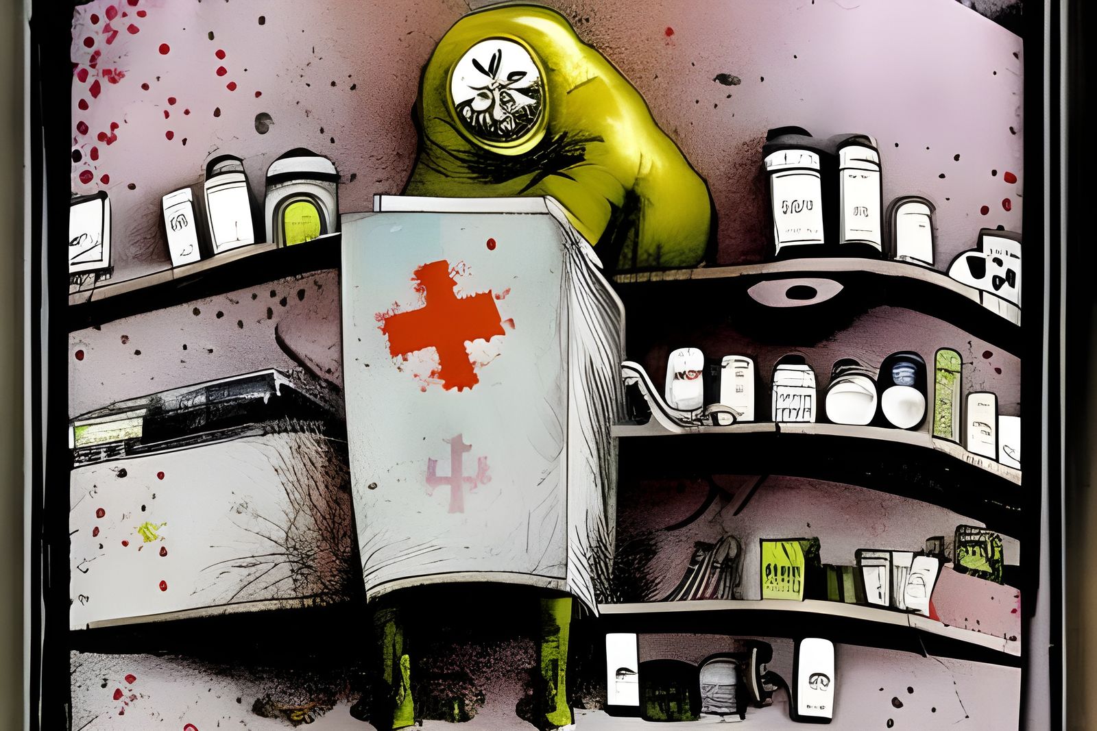 Evil Nurse Offers a Hard Pill, Ralph Steadman Style