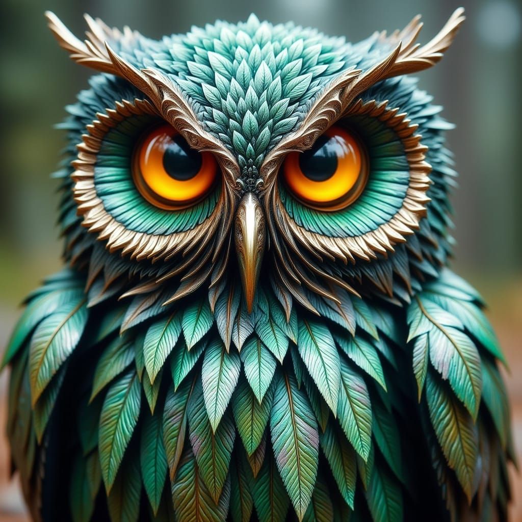 Futuristic Owl with Metallic Feathers in Sci-Fi Style