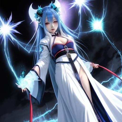 Anime Yuki Onna Vampire Spirit in Dark Lightning