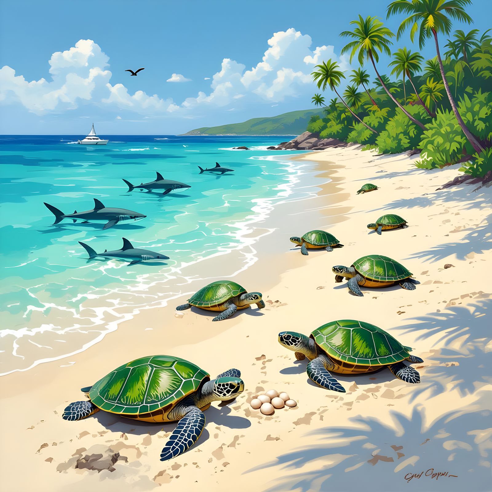Green Turtles on a Great Barrier Reef Island