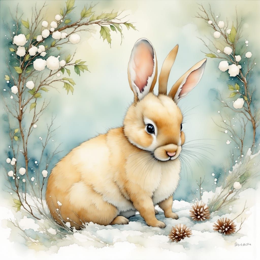 Dreamy Winter Rabbit in Frosted Forest