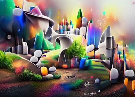Colorful Magic Landscape in Cubist Style