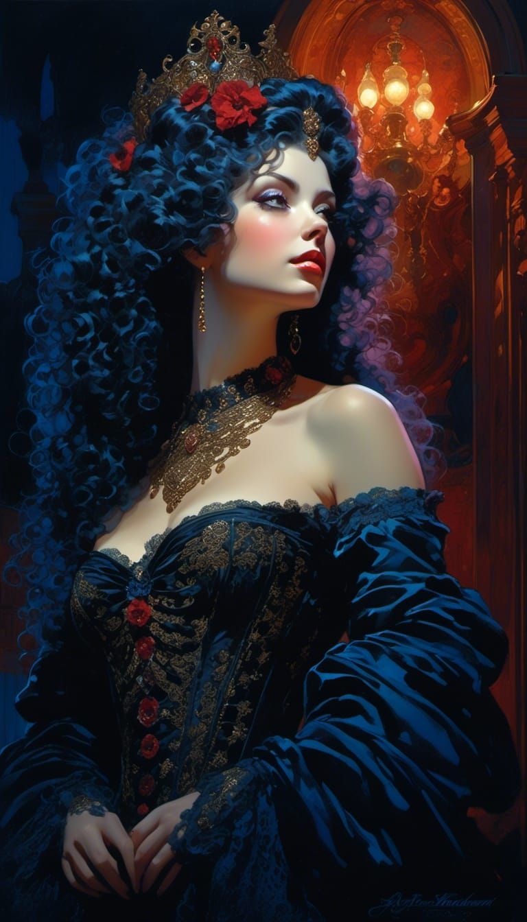 Rococo Portrait of Lady in Velvet and Lace