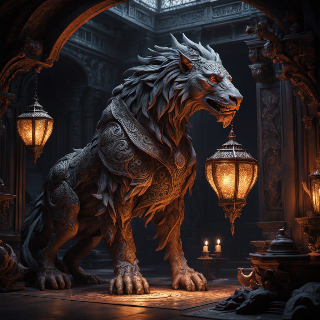 Majestic Fantasy Sculpture in a Mystical Workshop