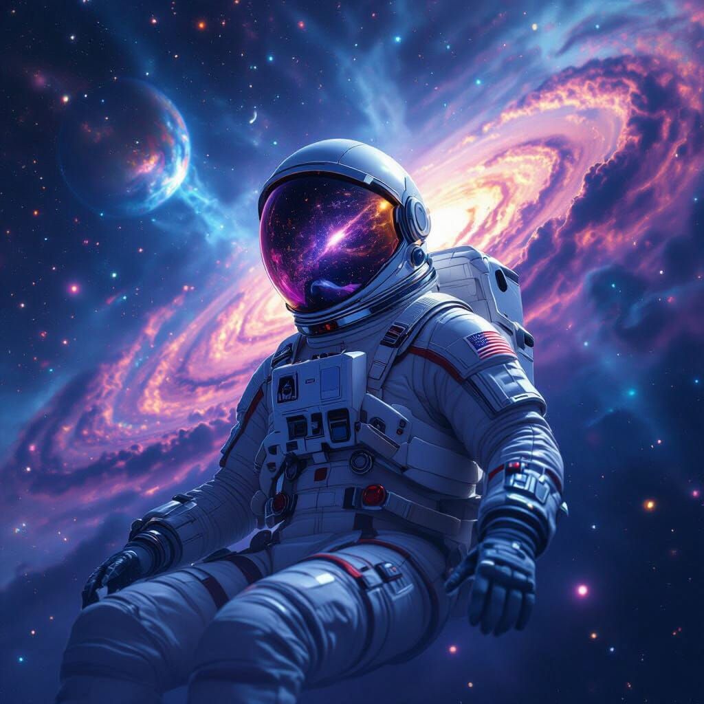 Astronaut Adrift Among Purple Nebulae